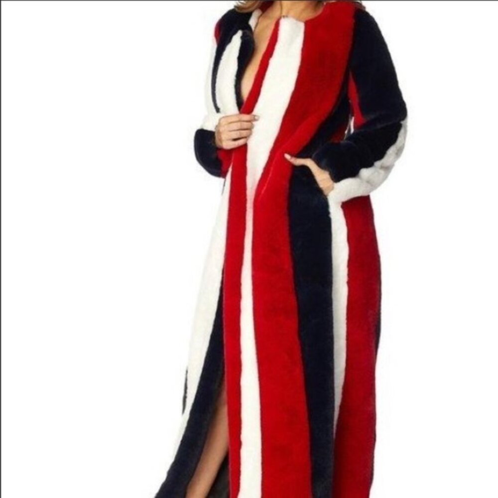 NWT Celebrity Fashion By Hera Collection Faux Fur Coat Multicolor. - Picture 3 of 4